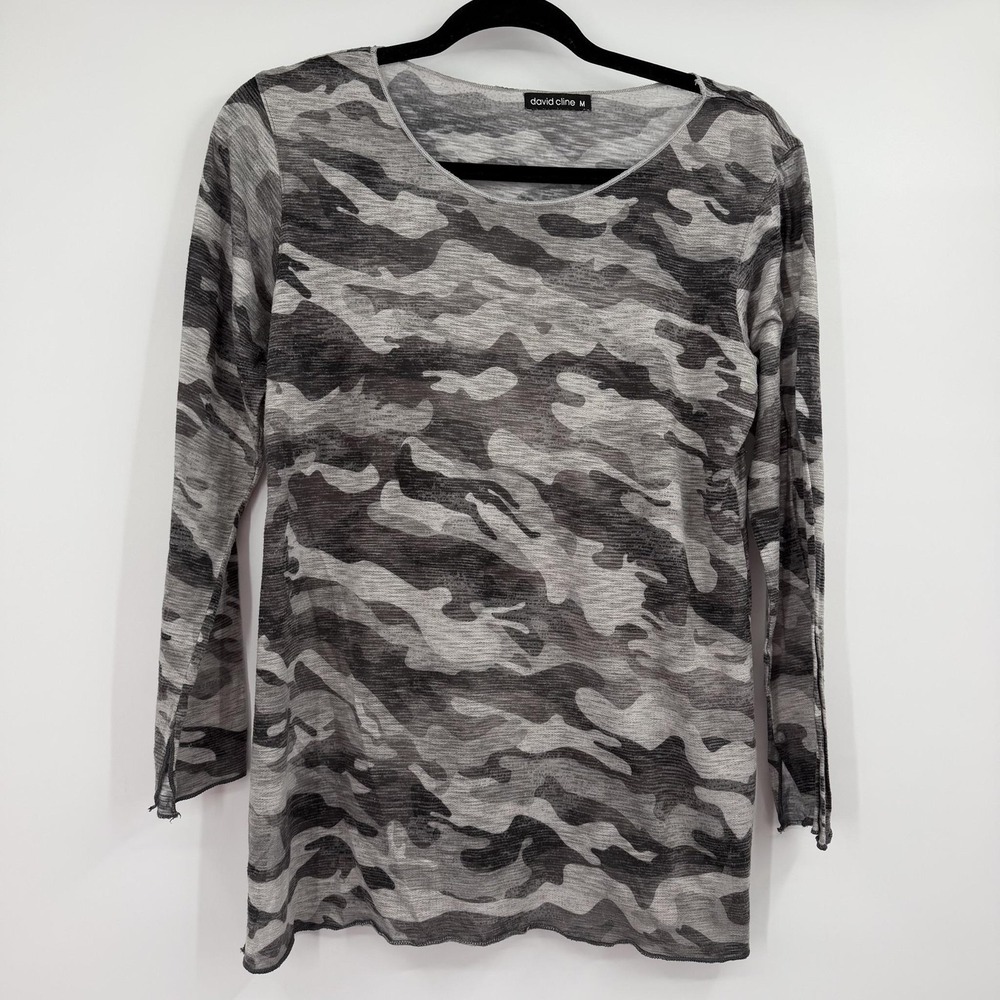 DAVID CLINE Tunic Womens Medium Scoop Neck Long Sleeve Camouflage Lightweight